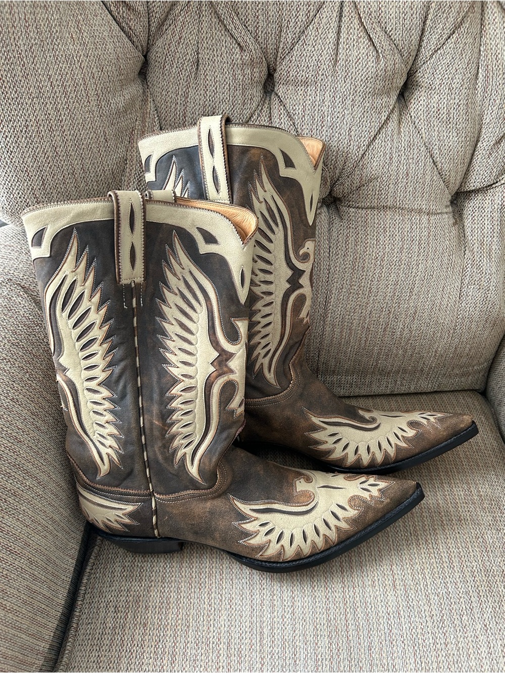 Men's Two-Tone Brown and Cream Western Cowboy Boots